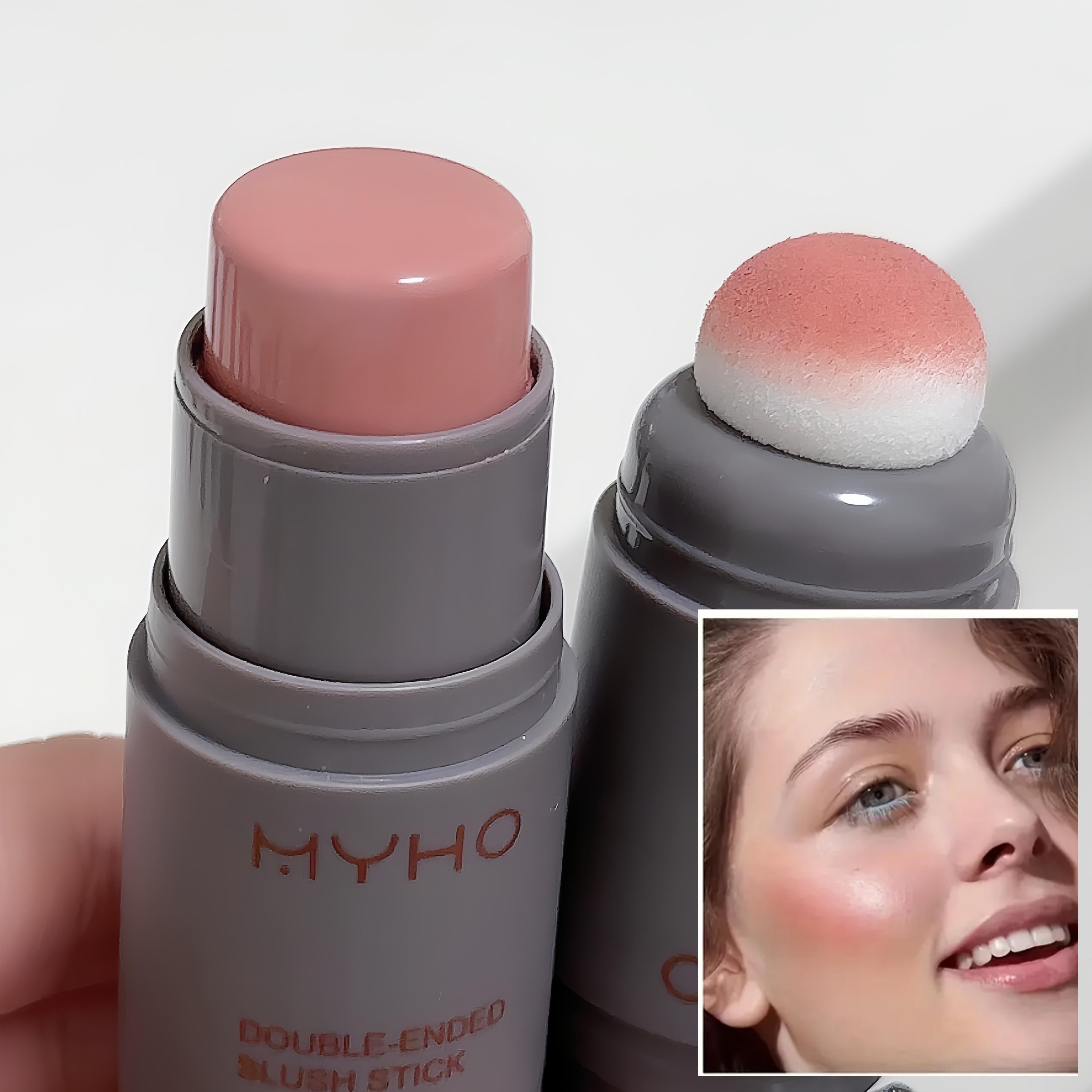 Double-ended blush and contour stick with brush - Waterproof, natural look for all skin tones - Matte lipstick and cream blush