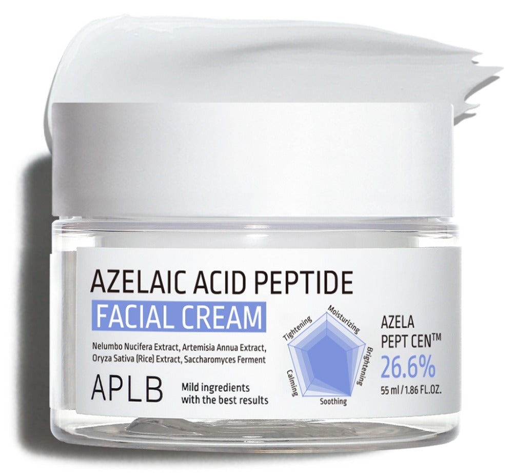 APLB Azelaic Acid Peptide Facial Cream: krém s kyselinou azelaovou a peptidy pro zklidnění pleti, sjednocení tónu a redukci mazu. Korejská kosmetika dostupná v Praze a celé České republice