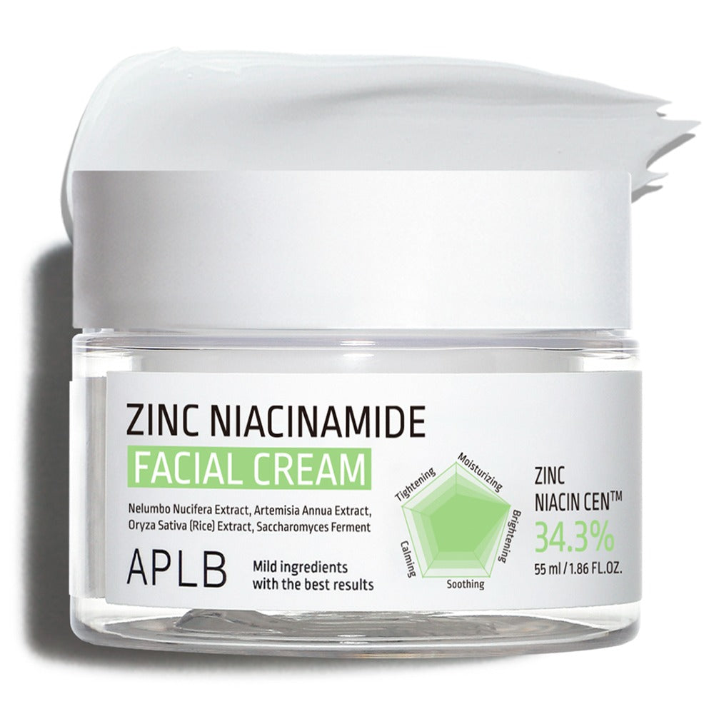 APLB Zinc Niacinamide Facial Cream: pleťový krém se zinkem a niacinamidem pro regulaci mazu, redukci zarudnutí a sjednocení tónu pleti. Korejská kosmetika dostupná v Praze a celé České republice