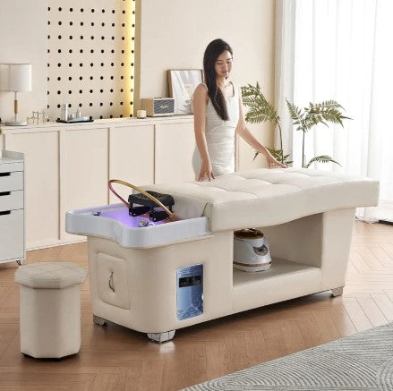 Moderní multifunkční SPA lehátko (head spa lehátko, head spa bed, shampoo bed) s keramickým mycím umyvadlem, LED osvětlením a funkcemi masáže, ohřevu a parní terapie. Oficiální záruka, servisní centrum v Praze, expresní opravy do 24 hodin. Mercuris