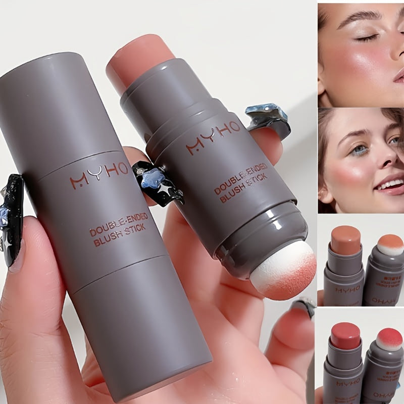 Double-ended blush and contour stick with brush - Waterproof, natural look for all skin tones - Matte lipstick and cream blush
