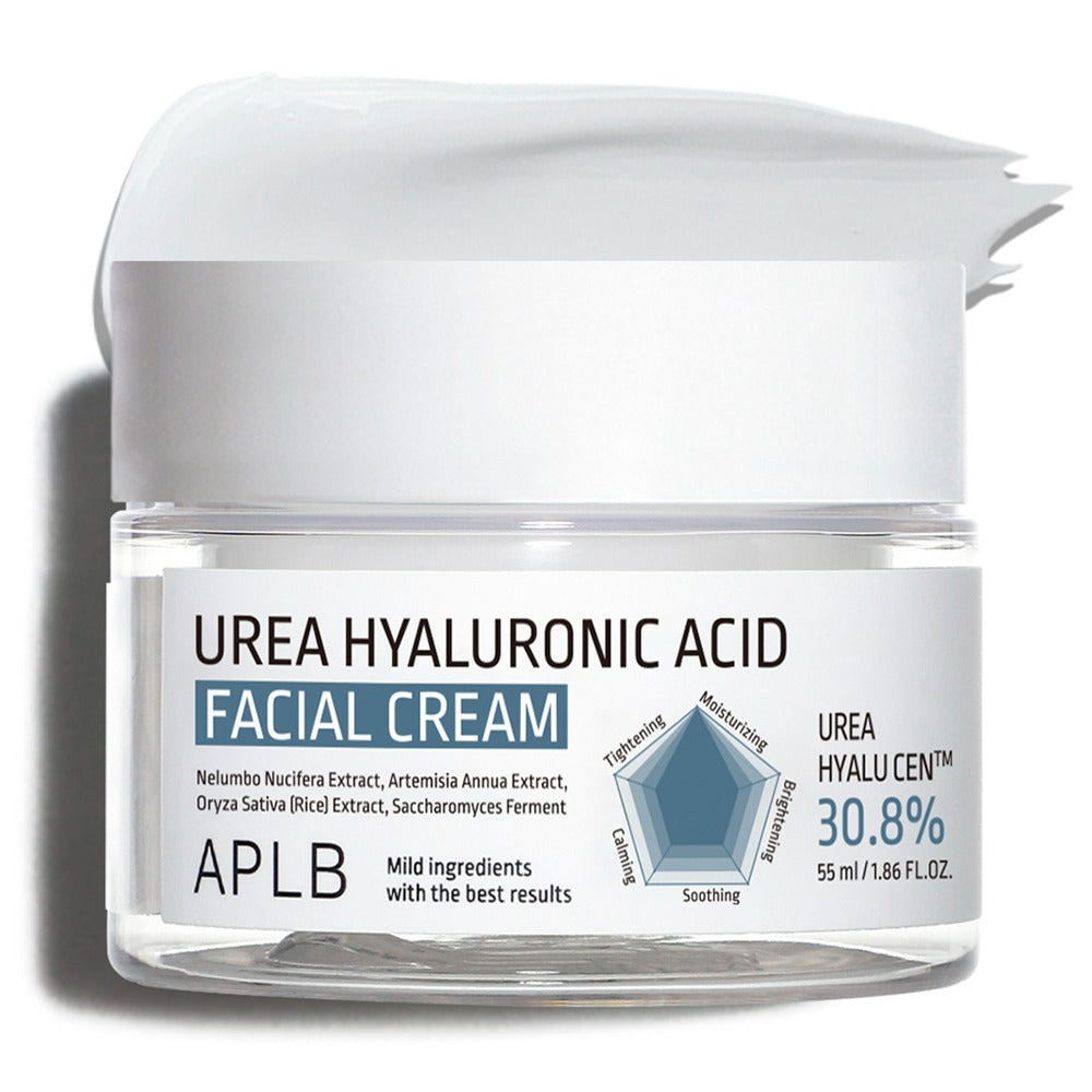 APLB Urea Hyaluronic Acid Facial Cream: hydratační pleťový krém s ureou a kyselinou hyaluronovou pro obnovu, zklidnění a ochranu suché pokožky. Korejská kosmetika dostupná v Praze a celé České republice