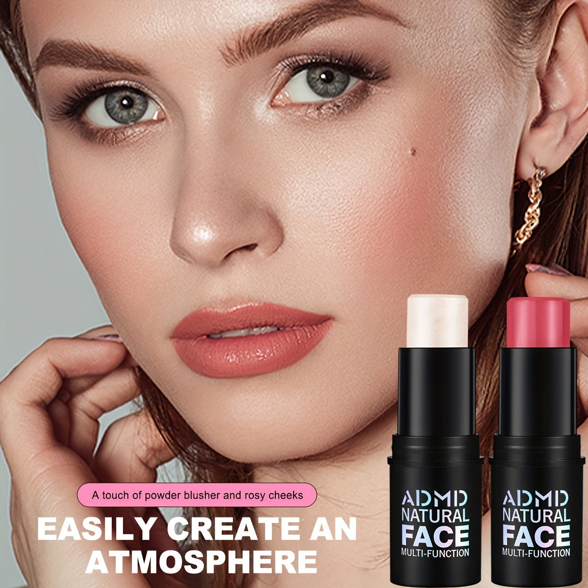 AIDM Natural Face Multifunction Stick Blush - Waterproof brightening blush for all skin tones, full coverage, natural effect, multifunctional stick for highlighting and contouring, Berry shade