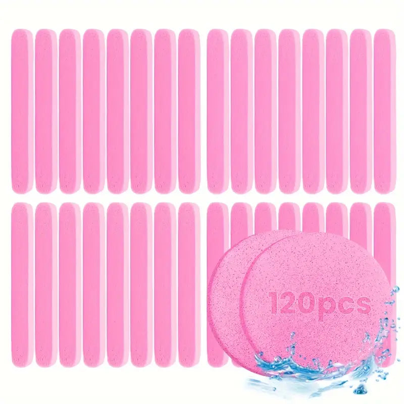 Kosmetické houbičky na čištění pleti a odstranění make-upu. Měkké, savé, vhodné pro exfoliaci a hloubkové čištění pleti. Sada 120 ks.