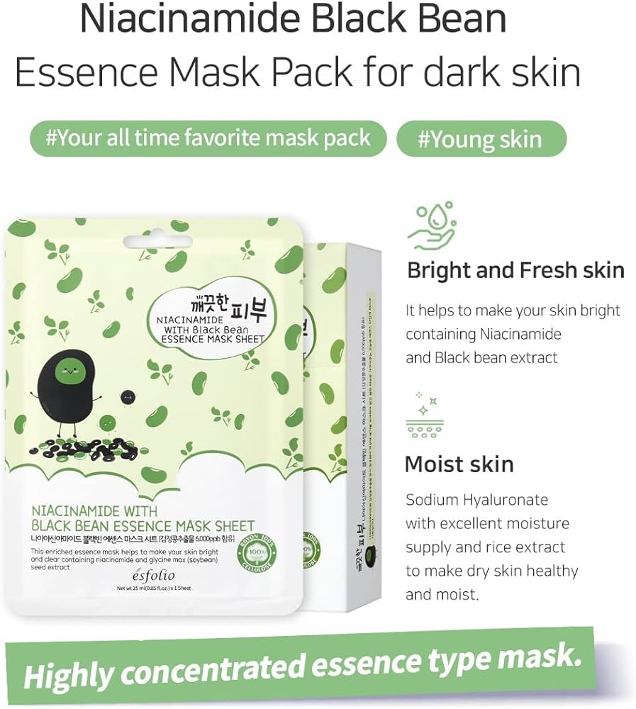 esfolio - Niacinamide With Black Bean Essence Mask Sheet Set [10 sheets] - esfolio - Niacinamide With Black Bean Essence Mask Sheet Set