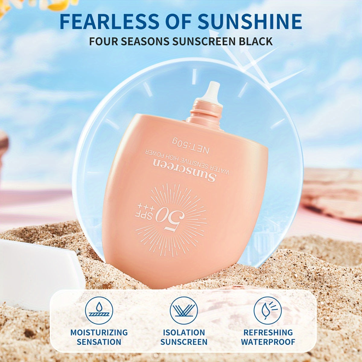 Sunscreen lotion 50g, SPF 50, UV protection, waterproof, refreshing and non-greasy, portable and easy to carry