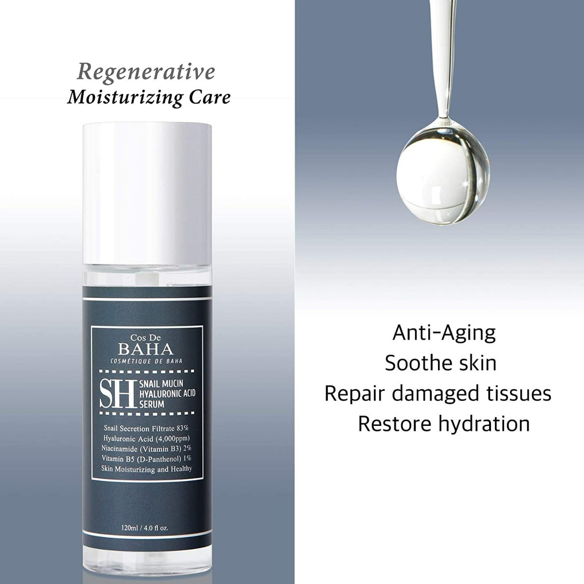 Cos De BAHA - SH Snail Mucin Hyaluronic Acid Serum 120ml - Skin serum SH Snail Mucin Hyaluronic Acid Serum