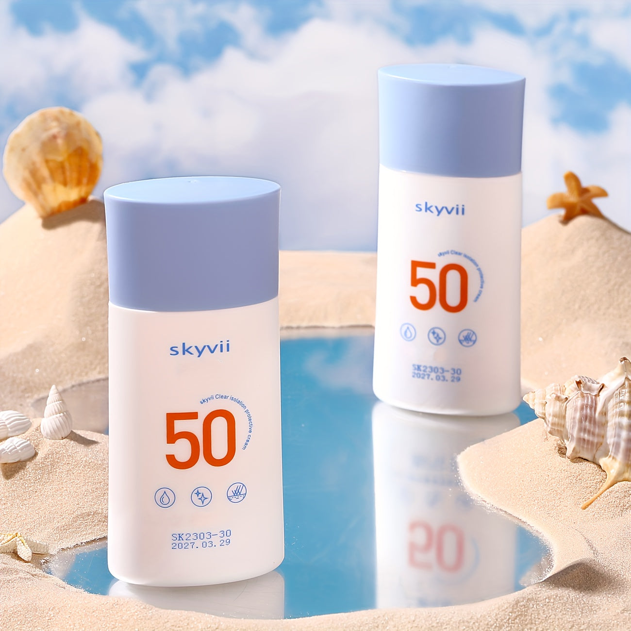 Skyvii SPF 50 Sunscreen Cream - Natural Makeup Look, Waterproof and Sweatproof Protective Insulation - Skyvii SPF 50 Sunscreen Cream