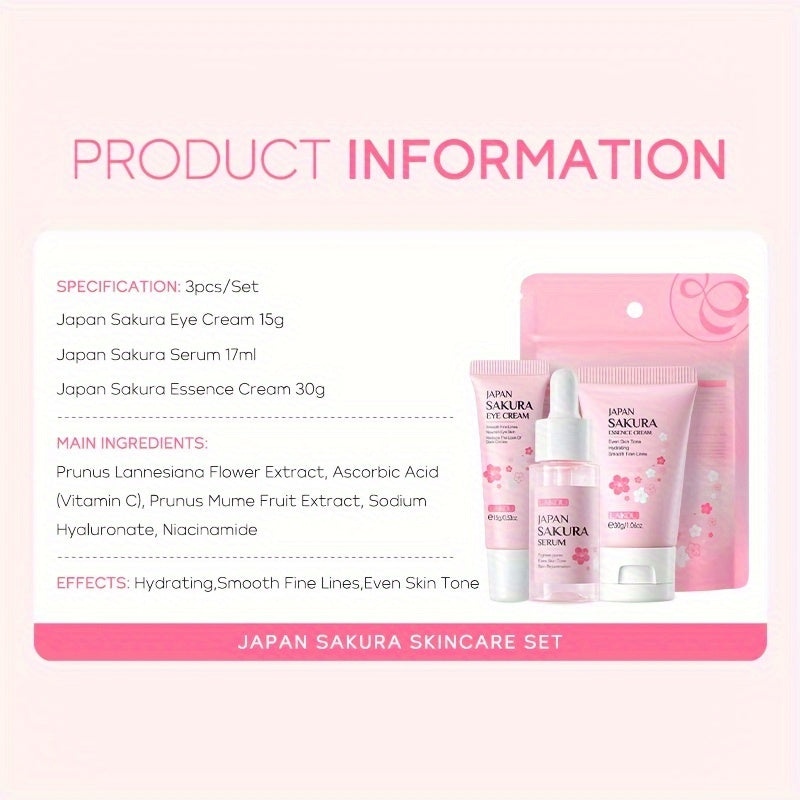 LAIKOU Japanese Cherry Blossom Set - Skincare Set: Serum, Eye Cream and Face Cream