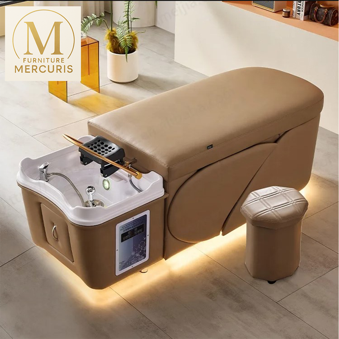 Head Spa lehátko Moderní multifunkční SPA lehátko (head spa lehátko, head spa bed, shampoo bed) s keramickým mycím umyvadlem, LED osvětlením a funkcemi masáže, ohřevu a parní terapie. Oficiální záruka, servisní centrum v Praze, expresní opravy do 24 hodin. Mercuris