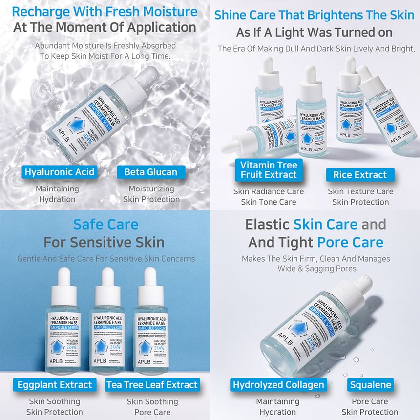 APLB - Hyaluronic Acid Ceramide HA B5 Ampoule Serum 40ml - Ampoule serum with hyaluronic acid, ceramides and vitamin B5 40ml