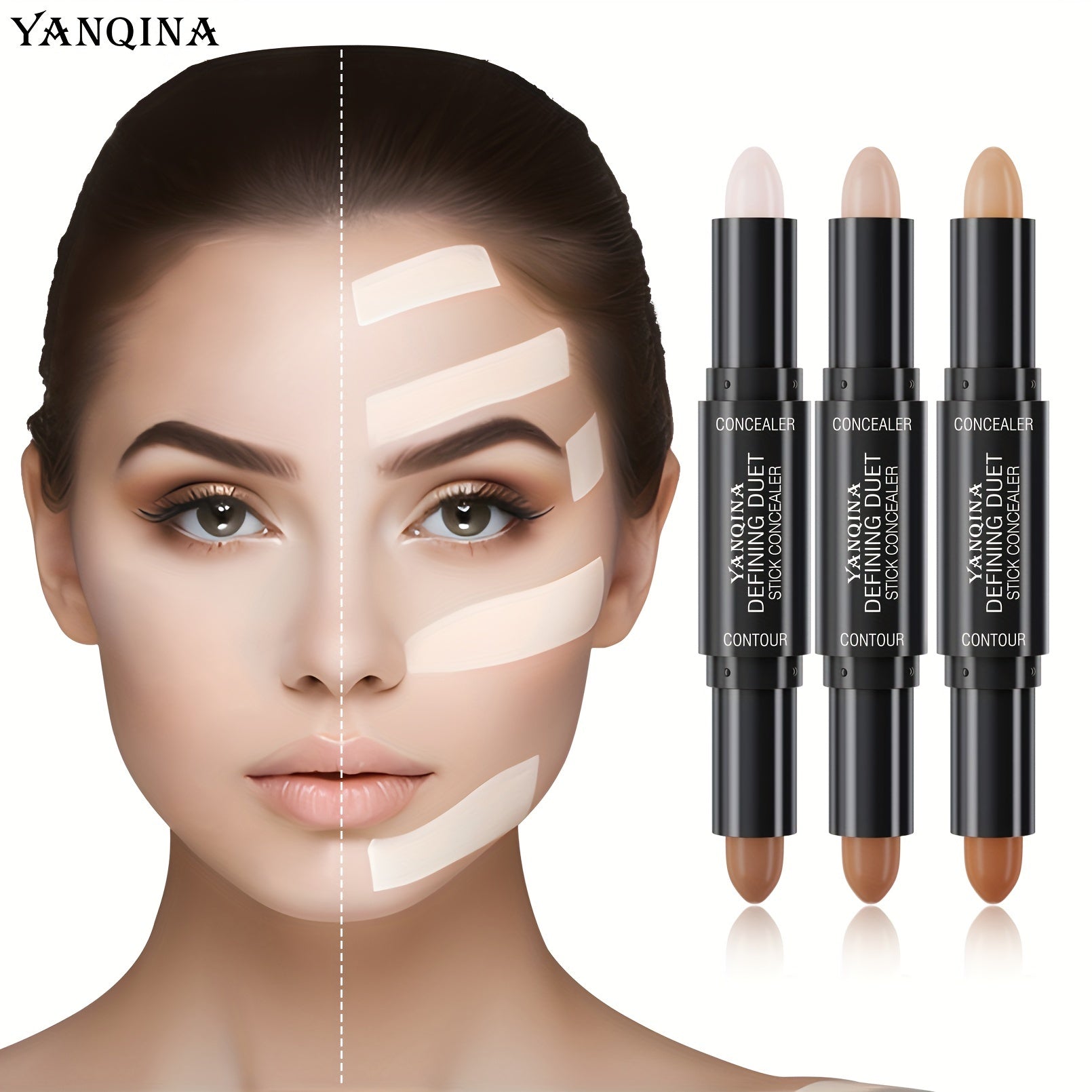 Double-ended Concealer and Bronzing Pencil - Dual-use contouring stick, brightening stick, nose and face contouring, acne and dark circle concealer, brightening makeup stick