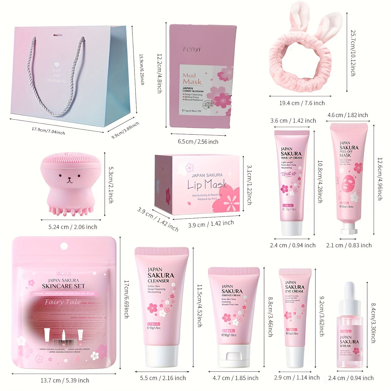 10pcs Japanese Sakura Skin Care Set for All Skin Types - Day and Night Care - Deep Cleansing, Hydration, Nourishment, Firming, Hydration, Pore Narrowing, Suitable for Travel - Ideal Gift for Mother's Day, Valentine's Day and Thanksgiving