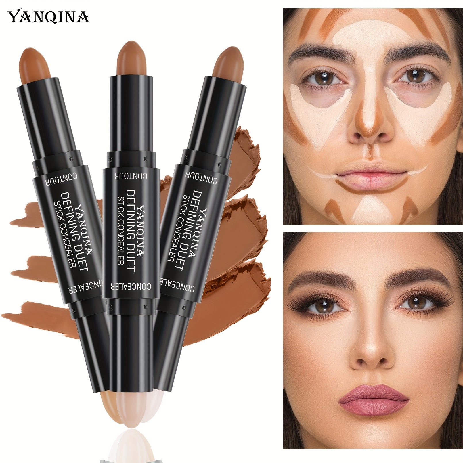 Double-ended Concealer and Bronzing Pencil - Dual-use contouring stick, brightening stick, nose and face contouring, acne and dark circle concealer, brightening makeup stick