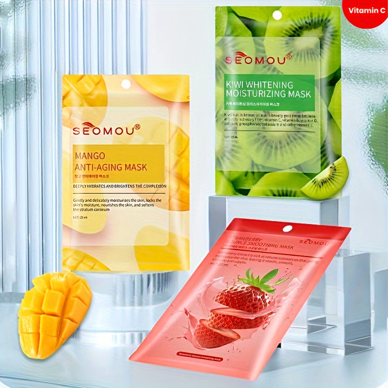 5 PCS Fruit Masks - Hydrating mask, soothing and hydrating, daily skin care, increasing skin elasticity, hydrating and refining pores, firming skin, protecting the skin barrier