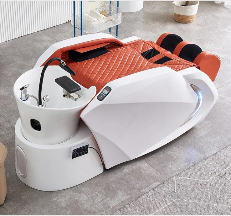 Moderní multifunkční SPA lehátko (head spa lehátko, head spa bed, shampoo bed) s keramickým mycím umyvadlem, LED osvětlením a funkcemi masáže, ohřevu a parní terapie. Oficiální záruka, servisní centrum v Praze, expresní opravy do 24 hodin. Mercuris